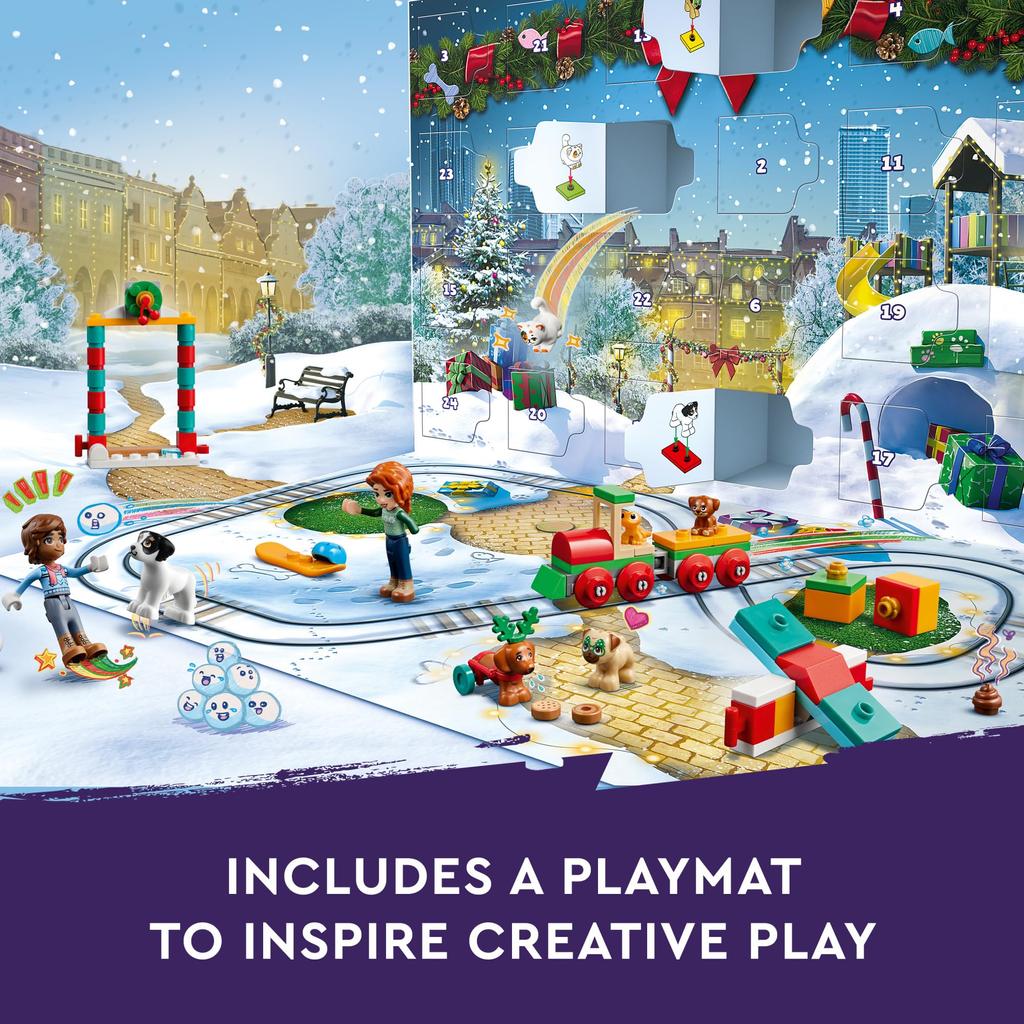 LEGO Адвент-календарь Friends 2023 41758 Игровой набор с обратным отсчетом до рождественских праздников и 24 коллекционными ежедневными сюрпризами, в том числе 2 мини-куколки и 8 питомцев