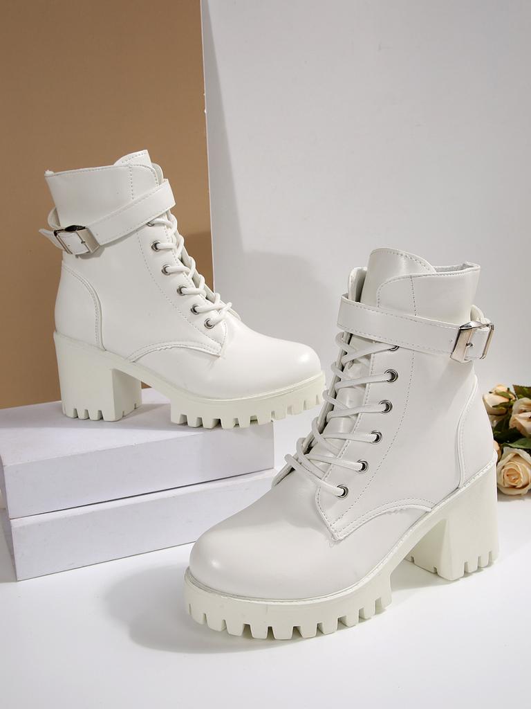 2025 осень и зима новые короткие ботинки пряжка ремня платформа шнуровка ботинки Мартин женские ботинки на толстом каблуке в британском стиле женская обувь