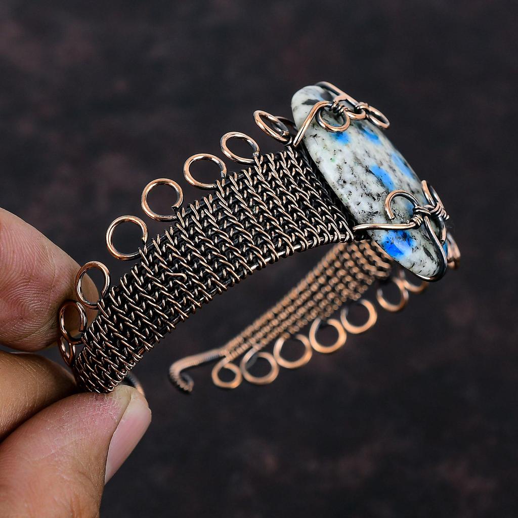 K2 Jasper Gemstone Bangle Copper Wire Wrapped Cuff Bracelet K2 Jasper Jewelry Adjustable Bangle Handmade Copper Wire Jewelry Gift For Mother