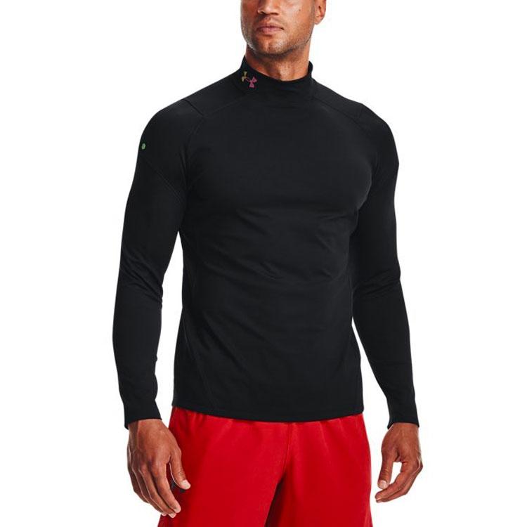 Under Armour Мужская спортивная футболка с однотонным высоким воротником Rush Series, черная 1366059-001