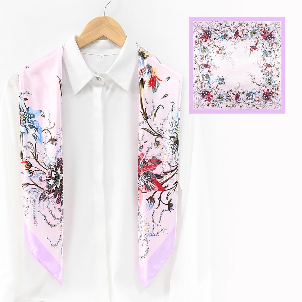 91CM large square scarf women's gift spring and autumn sunscreen silk scarf Suzhou and Hangzhou trend satin large square scarf shawl wholesale