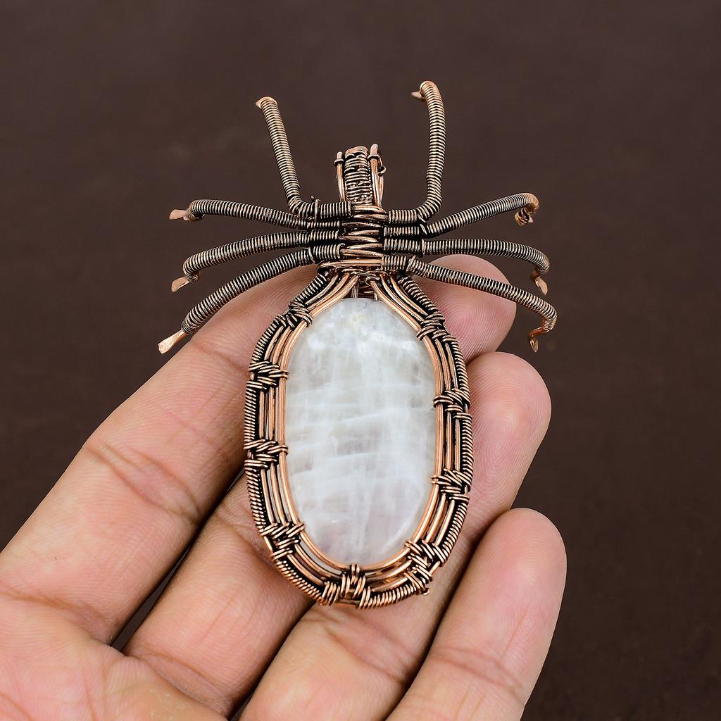 Подвеска-паук из натурального радужного лунного камня, медная проволока, 2,56 дюйма, w7t79