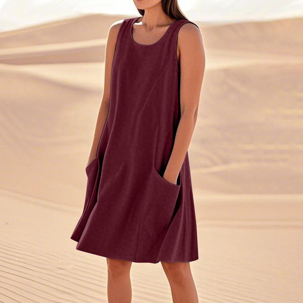 Летние платья для женщин, свободные пляжные повседневные сарафаны без рукавов с карманами, платье-майка