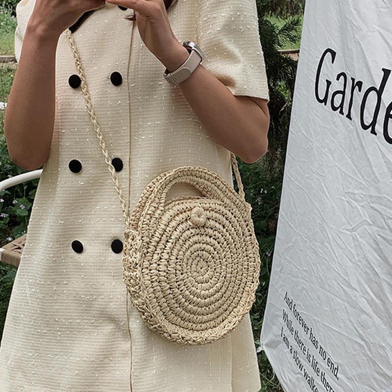 Повседневные соломенные сумки на ремне, маленькие круглые сумки через плечо, пляжные дорожные сумки, сумка-тоут