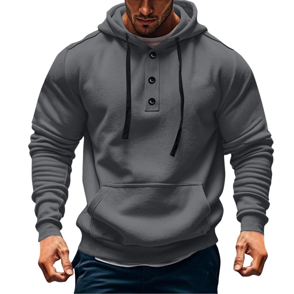 Mens  Hoodies Vintage Casual Quarter Button Up Hooded Workout Sweatshirts Fall Winter Pullover Hoody