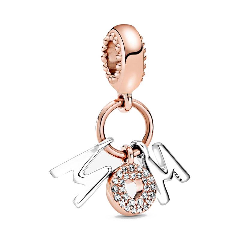 Серия Rose Gold Подвески-бусины в форме сердца Цветок Зажим Медь Подходит для Европейских Оригинальных Браслетов Сделай сам Элегантные Украшения
