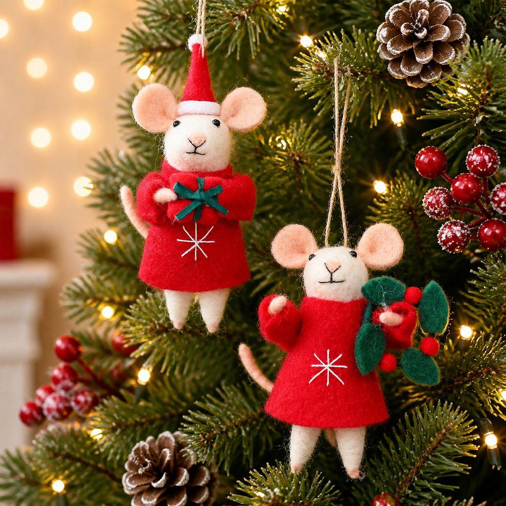 Santa Hat Felt Mouse Ornament Red Outfit Hanging Mouse Decoration Christmas Tree Decoration