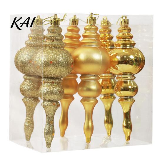 Shatterproof Plastic Holiday Baubles 6 Pcs Finial Drop Christmas Ornament, Glitter Vintage Style Gourd Ornaments Tree Decoration for Hanging