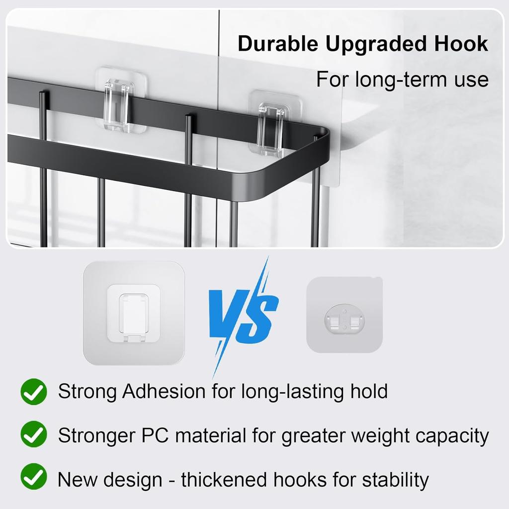 14 Pack Shower Caddy Adhesive Replacement Flat, Transparent Strong Adhesive Hooks, No Drilling, Waterproof Wall Hooks for Shower Caddy, Bathroom
