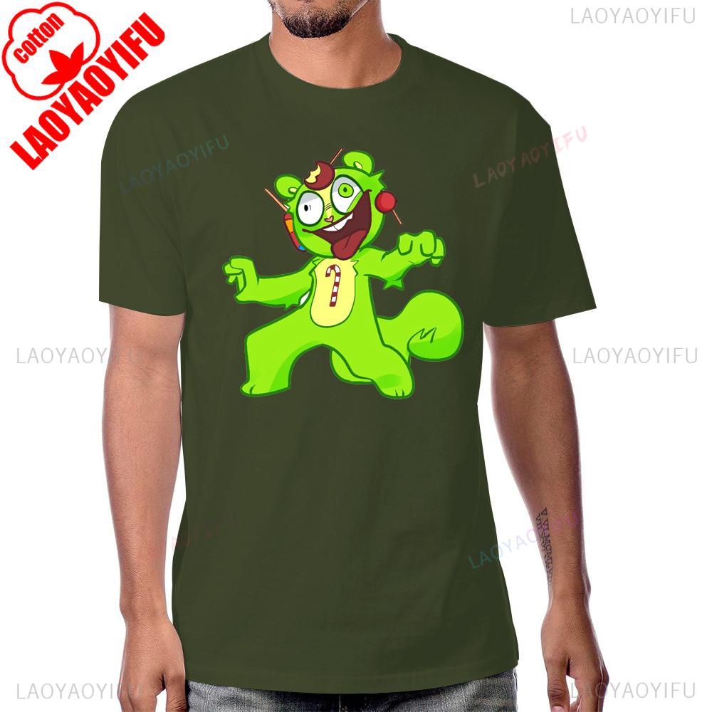 Сумасшедшая Футболка с Принтом Мультфильма Happy Tree Friends Винтажный Аниме Стиль Летняя Мужская Футболка Хлопок Харадзюку Женские Футболки
