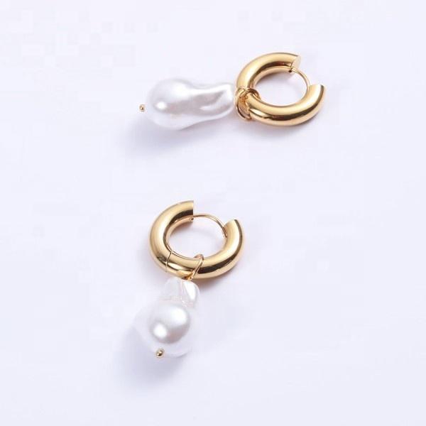 Metal Stainless Steel Hoop Earrings Vintage Large Pearl Charm Earrings 2026