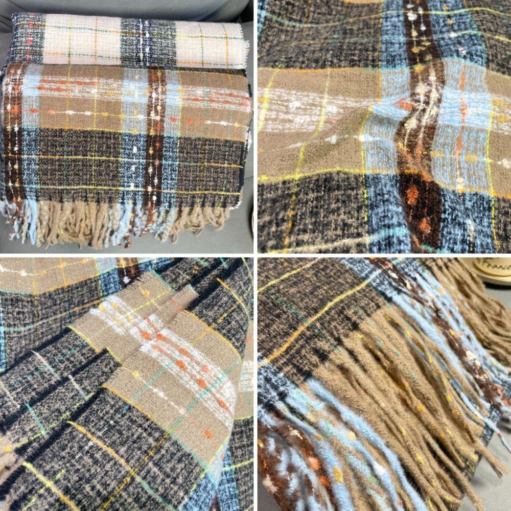 Mohair Winter Cashmere Scarves Tassel Long Shawl Retro Plaid Wool Scarf Girl