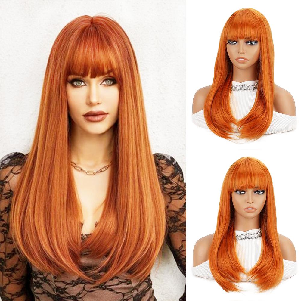 MISSQUEEN Синтетический длинный прямой парик с челкой, многослойные обычные парики, термостойкие парики, естественный вид для женщин, ежедневное использование