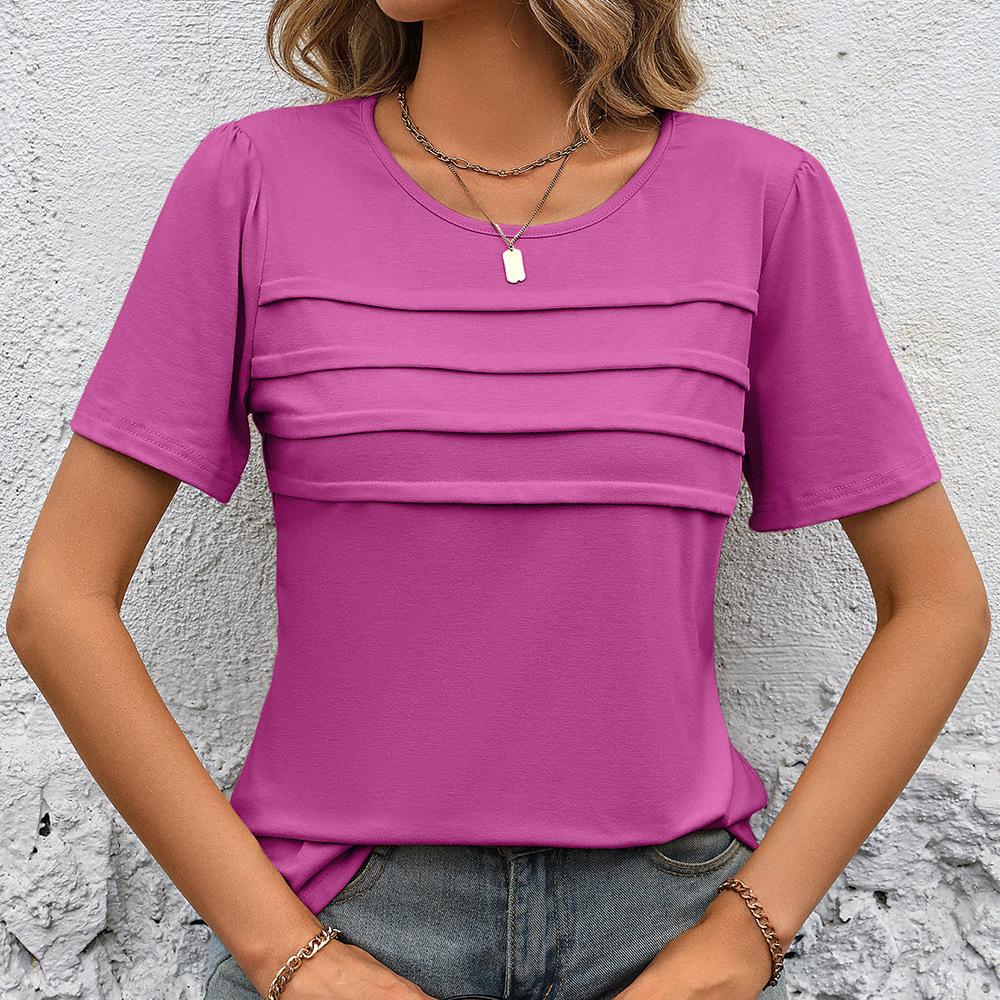 Летняя женская футболка, свободный повседневный пуловер с круглым вырезом, однотонный топ с короткими рукавами
