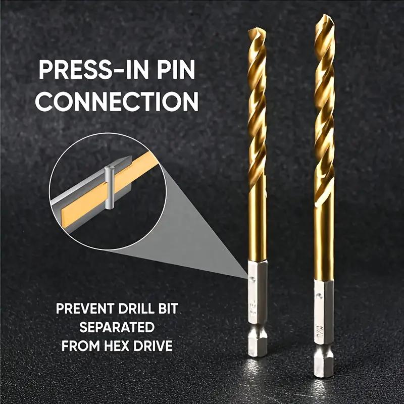Drill Bit Set 1/4 Hex Shank Handle HSS High Speed Steel Titanium Coated Hexagon Wood Soft Metal Plastic PVC Hole Cut Power Tool