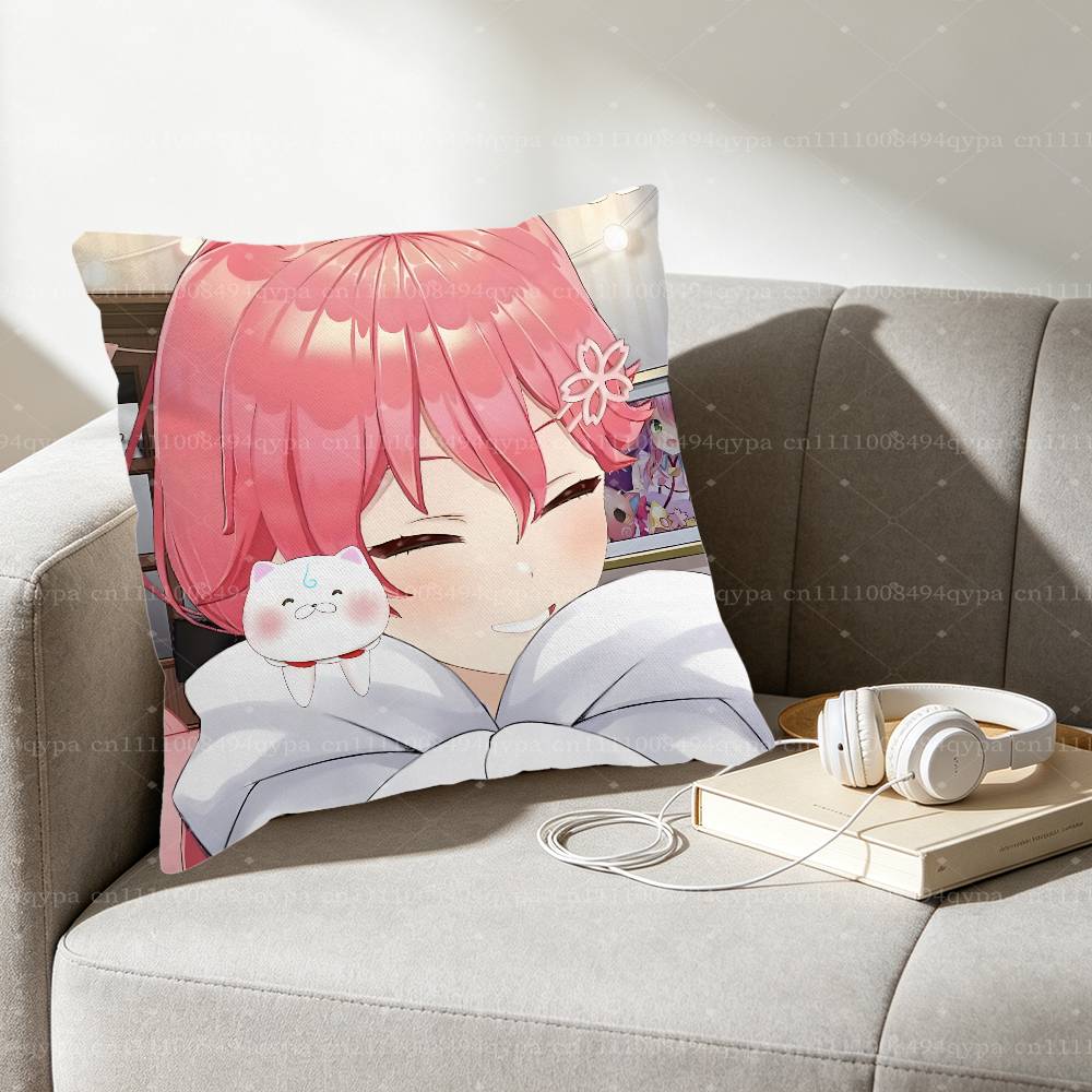 SSakura Miko Throw Pillow Cover Home Decor Art Decor Pillowcase Cushion Cover for Bed Sofa Living Room Indoor and Outdoor