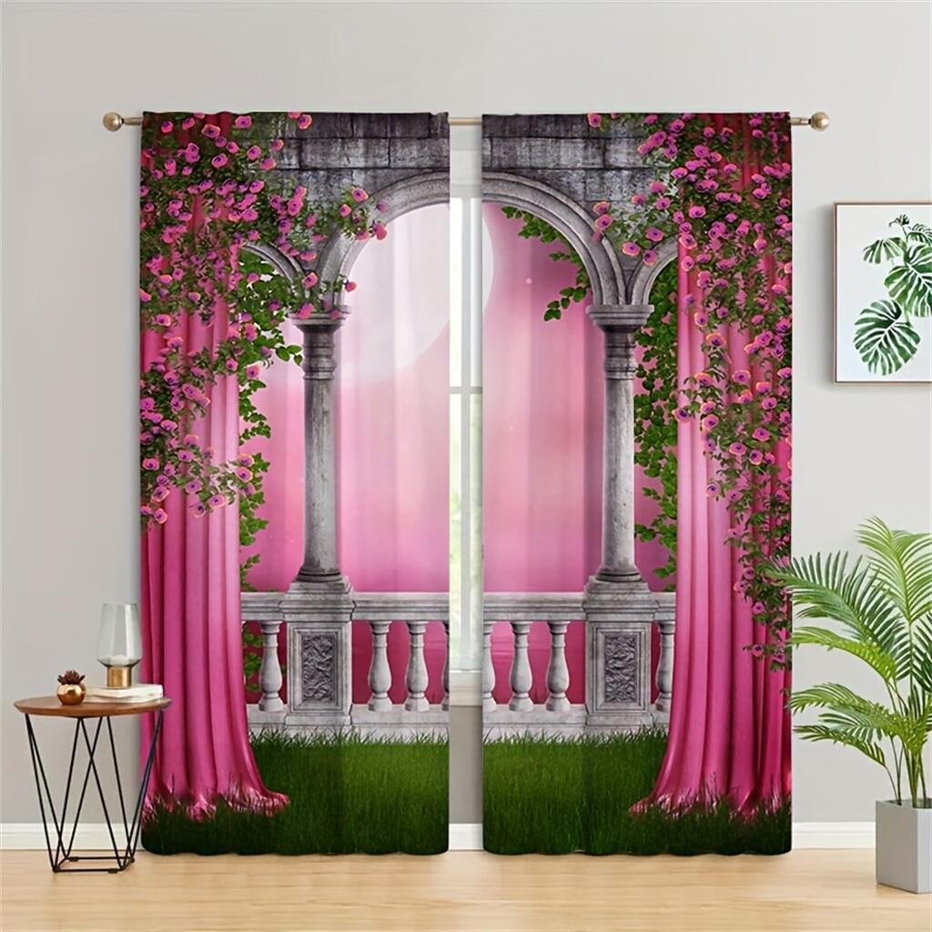 Шторы с принтом в виде розовой вишни Романтичные цветы 3D шторы Теплые декоративные шторы для комнаты девочки, комплект из двух штук
