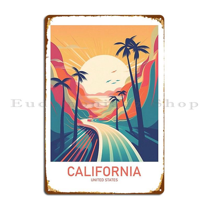California Minimal Travel Poster Metal Sign Cinema Printed Club Design Wall Decor Tin Sign Poster