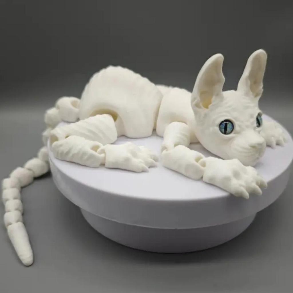 3D Printed Hairless Cat Movable Toy with Random Eyes - Educational and Decorative