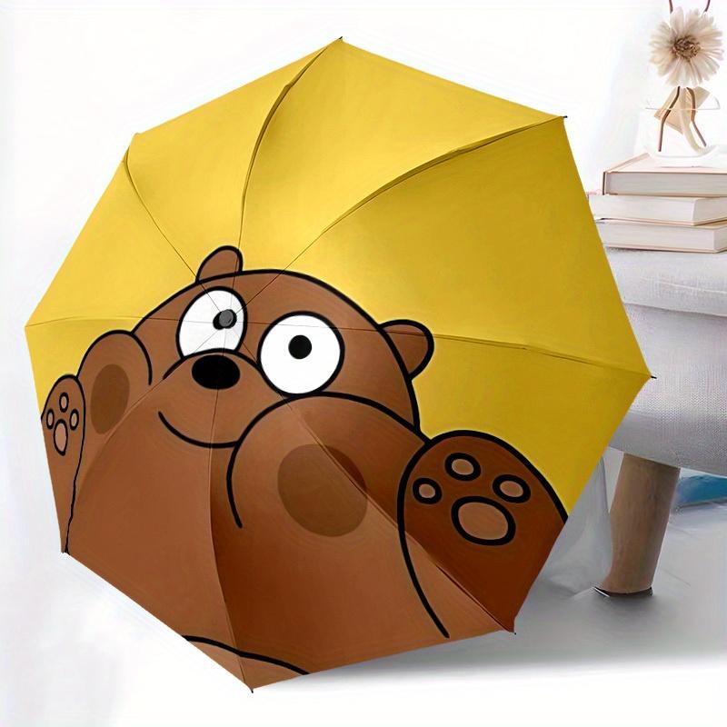 1pc Brown Bear Automatic Umbrella Durable Iron Frame & Plastic Handle, Gift for Men & Women, Sturdy Construction,Playful Design y250826156