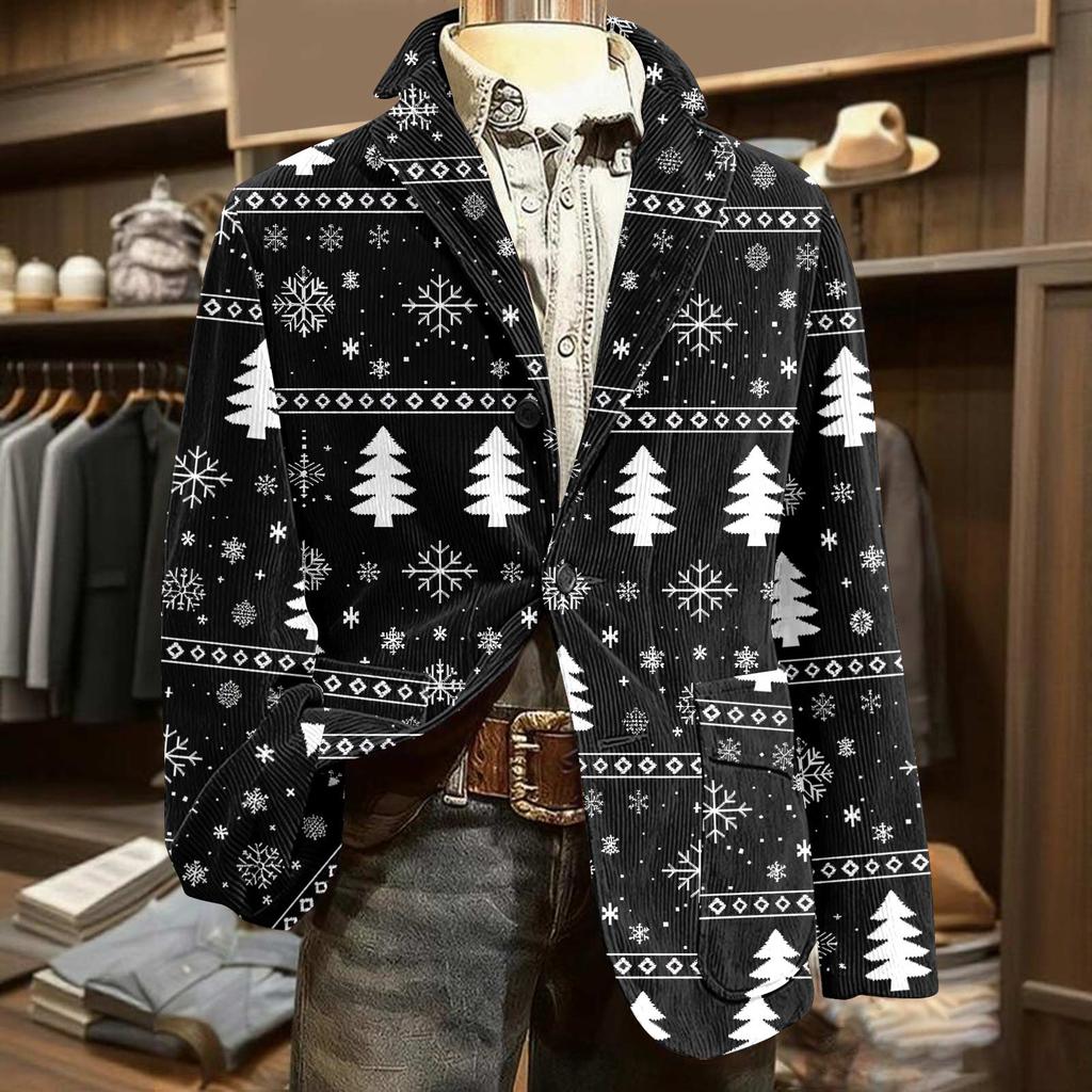 Men's Printed Corduroy Warm Pocket Suit Jacket Cardigan Men's Casual Suit