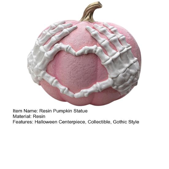 Skeleton Hand Pumpkin Figurine Resin Halloween Pumpkin Statue Gothic Pumpkin Centerpiece for Fall Halloween Party Decor