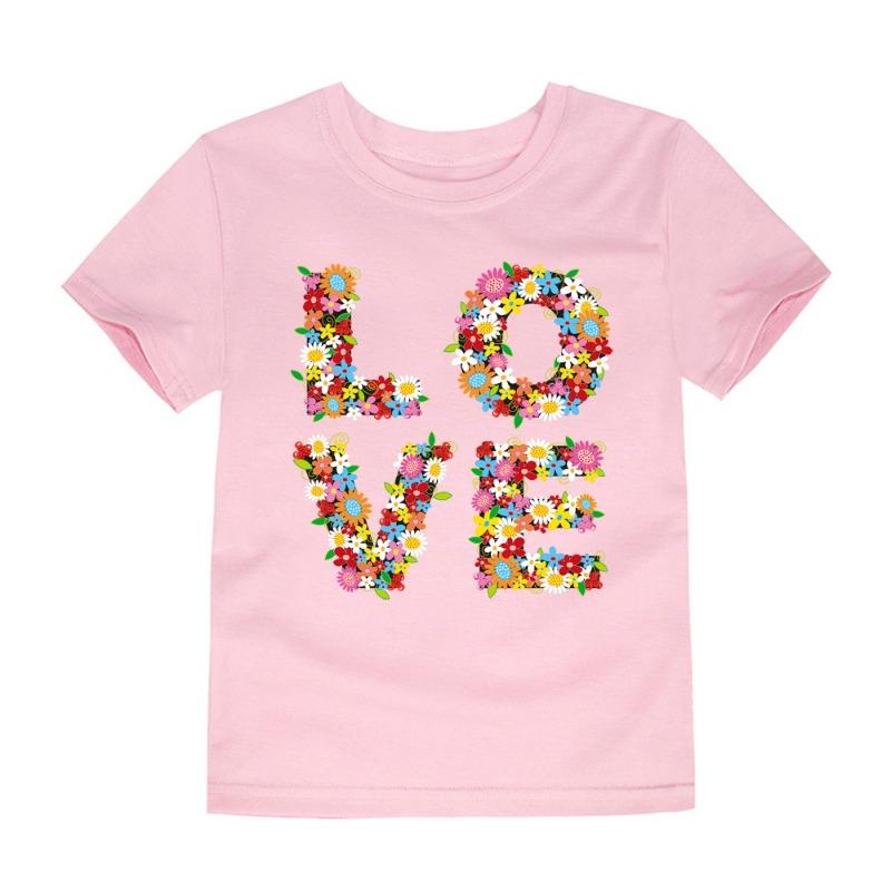 100% Cotton Toddler Girl T Shirt 2 To 3 4 5 6 7 8 9 10 11 12 13 14 Years Pink White Tshirt Flower Print Teenage Girls Tee Shirts