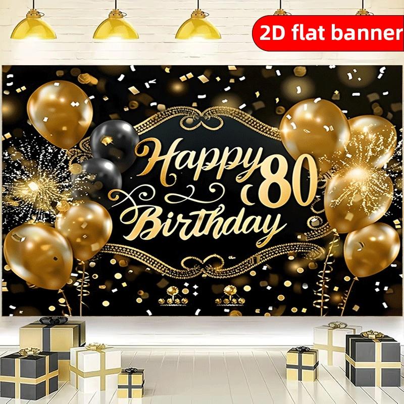 Party background 2D flat banner, 1 piece of 80th anniversary happy theme, hot stamping text, balloon fireworks pattern