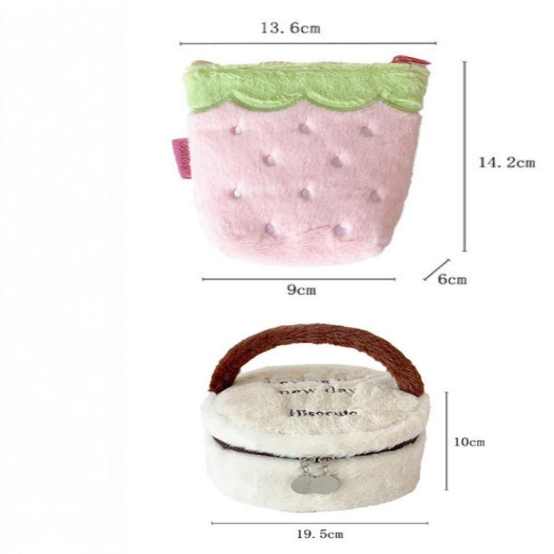 1 Pc Large Capacity Travel Toiletry Organizer Kawaii Strawberry Plush Makeup Bag Cute Cosmetic Pouch Storage Case For Women