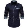 Весна-лето Британский ретро Slim Fit Color Blocks Повседневная мужская рубашка с длинным рукавом Рубашки (Мужской)