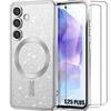 Case + 2 Tempered Glasses for Samsung Galaxy S25 Plus (S25+), Magnetic Circle Camera Protection - Glittery Silver