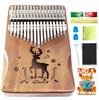 Beginner's 17-Key Mahogany Kalimba Set, Pre-Tuned, Includes Beginner's Guide and Sheet Music In Japanese, Engraved, Dark Brown