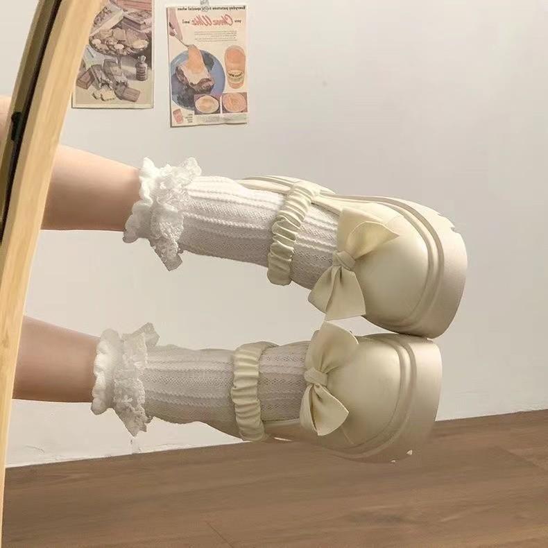 Туфли Мэри Джейн на толстой подошве, женские весенние туфли с юбкой и бантом Jk Shallow Mouth Le Fu Single Shoes, модные женские летние туфли, дышащие для жаркой погоды