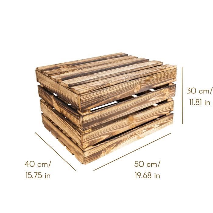 Сундук для хранения - CREATIVE DECO - Обожженное дерево - 50 x 40 x 30 см - Стиль индустриальный-лофт - Прочный