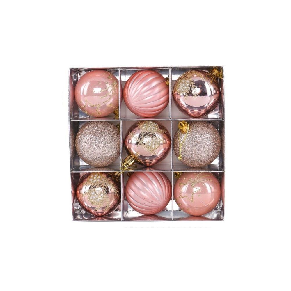 9Pcs/Set Plastic Christmas Balls with Gold Pattern Xmas Tree Ornaments Accessories Gift