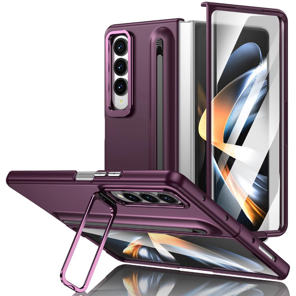 KEYSION С чехлом для сенсорной ручки для Samsung Galaxy Z Fold 4 3 5G, жестким чехлом для телефона с подставкой из ПК и защитой экрана из закаленного стекла