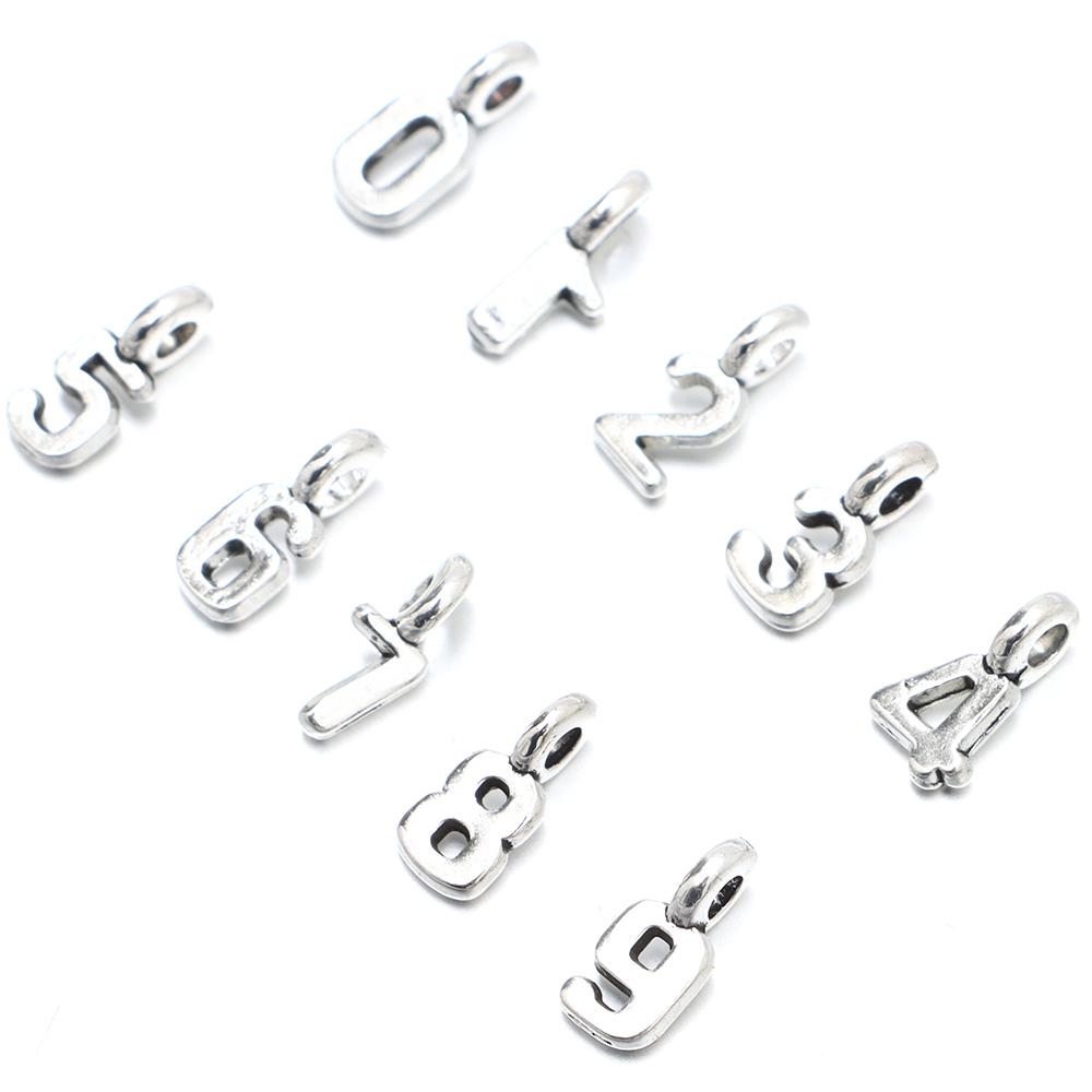 100pcs Sliver Number 0~9 Charms Alloy Number Pendants Brooch   Women