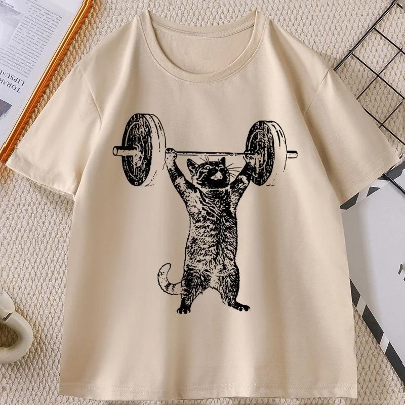 Funny Cat Gym T Shirt Unisex Unisex Cat Workout Tshirt Vintage Gym Tshirt Casual Round Neck Short Sleeve T Shirt Streetwear
