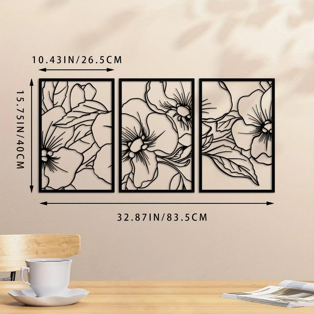 3-Piece Pear Flower Metal Wall Art Set - Black Square Modern Sculptures | Stylish Home Decor for Office, Kitchen, and Bathroom