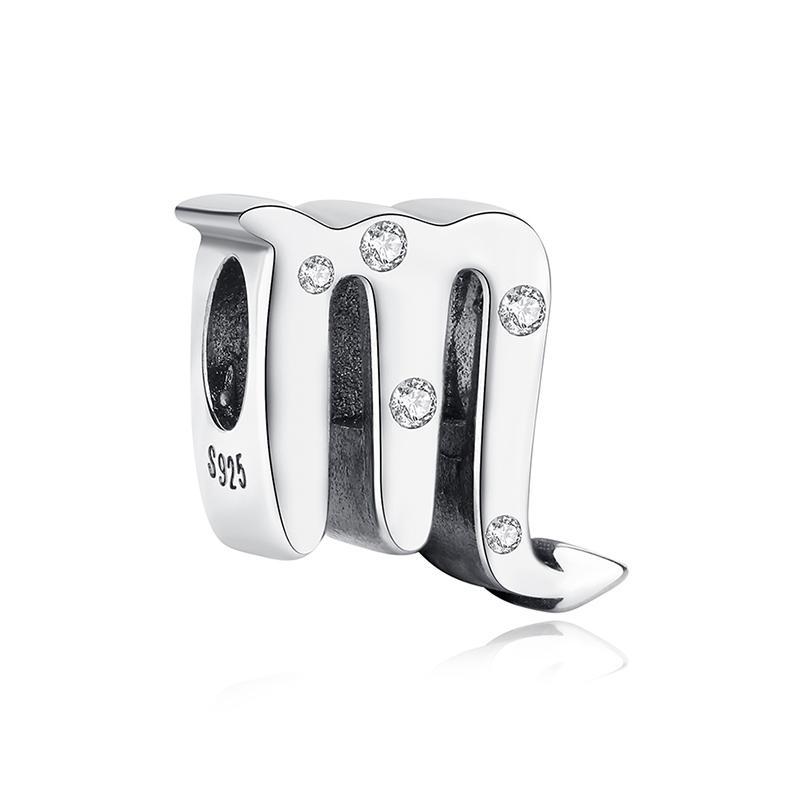 Original 925 Silver Charms Beads 12 Zodiac A-Z Letters Virgo Aries Fit Pan Bracelets Necklaces Jewelry For Women