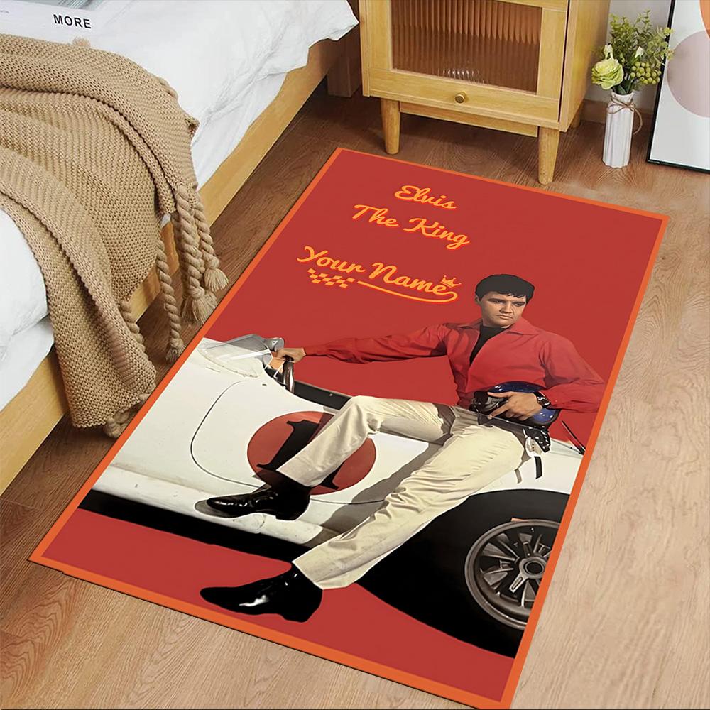Elvis Presley Personalized Text Floor Rug Office Rug Design for Game Room Balcony Foyer Entryway Anti-slip Rug Decorate Offices Gift for Festivals