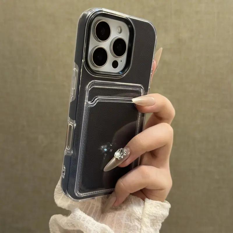 Роскошный прозрачный чехол-держатель для карт для iPhone 17 Air 16 Promax 15 Plus 14 11 13 12 Pro Max Кошелек 2 в 1 Мягкий защитный противоударный чехол-конфетка