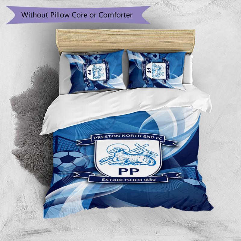 Preston North End Football Printed 3 Pieces Bedding Set, Comfortable Skin Friendly Bedroom Duvet Cover Set