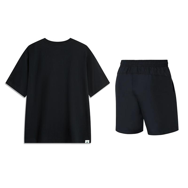 Li Ning In My Name Универсальный комплект с коротким рукавом, однотонные бриджи, повседневный спортивный комплект, унисекс, черный AHSVD61-2+YKST119-1