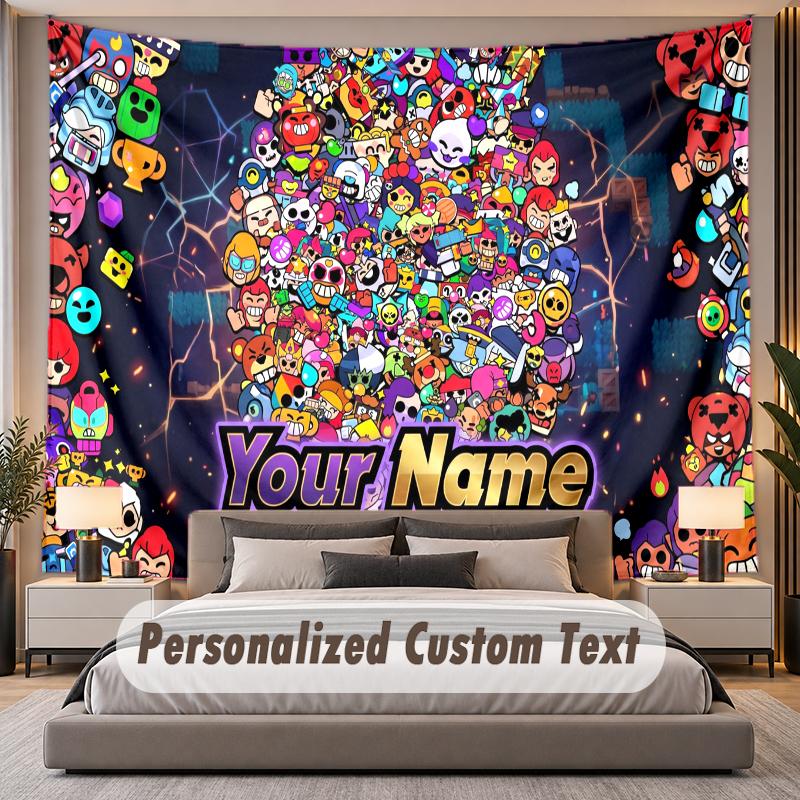 Custom Name Text Tapestry Brawl Stars Personalized Polyester Wall Tapestry For Bedroom And Room