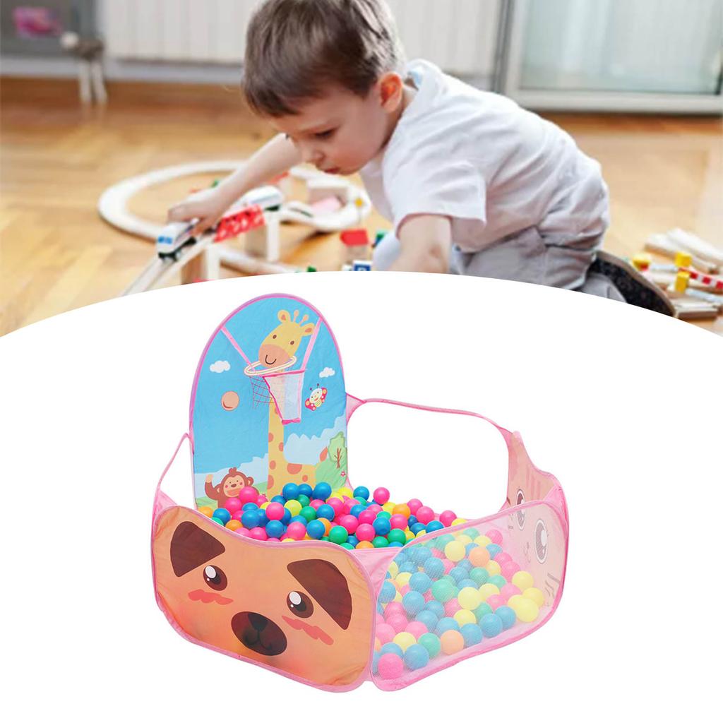 Детский надувной манеж с шариками, складной, с мультяшным жирафом, палатка-бассейн для игр для малышей, с баскетбольным кольцом, для девочек и мальчиков, розовый