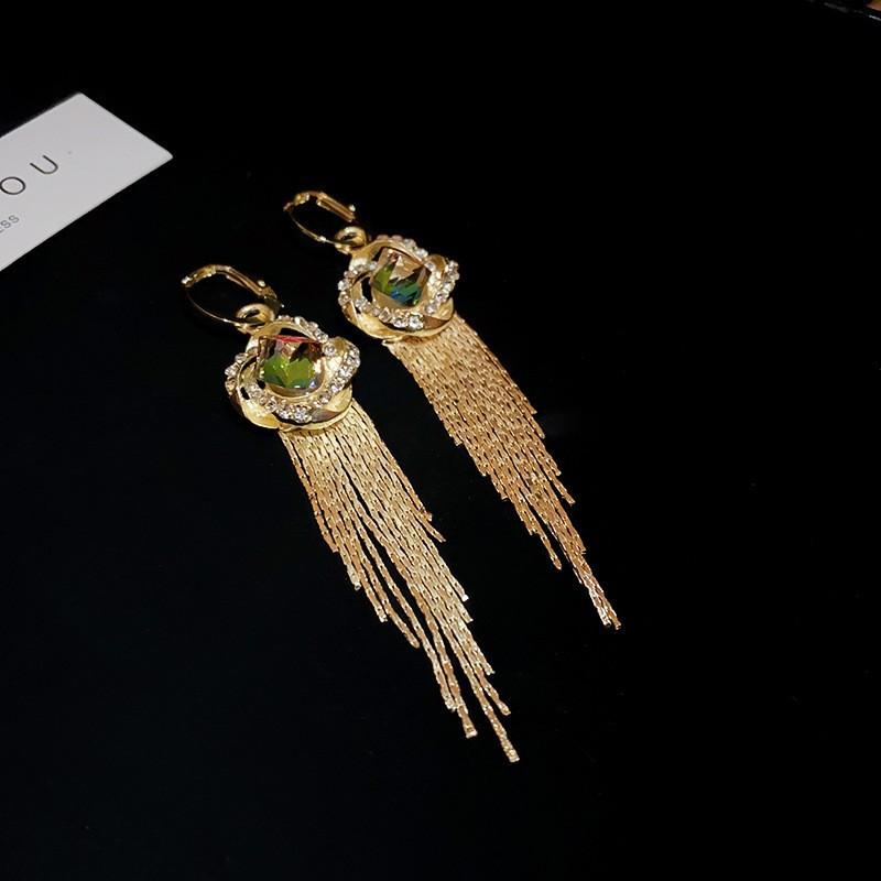Silver needle zircon geometric fringed earrings light luxury high-end autumn and winter earrings women's new popular earrings
