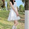 Lady Lazy Lolita White One Piece Sleeveless Dress Ruffles Simple White Loli Cosplay Costume Shooting White Mini Above Knee Length [Lady Lazy] (L)