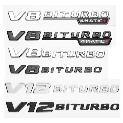Letter Emblem for Mercedes Benz AMG V12BITURBO V8 BITURBO 4MATIC+ Car Styling Fender Logo Sticker Chrome Black Red JO7