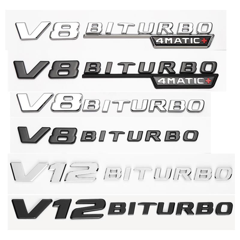 Letter Emblem for Mercedes Benz AMG V12BITURBO V8 BITURBO 4MATIC+ Car Styling Fender Logo Sticker Chrome Black Red AC1